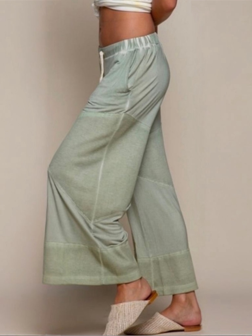 POL Sage Green Wide Leg Culotte Drawstring Pants M/L NWT - Picture 3 of 14